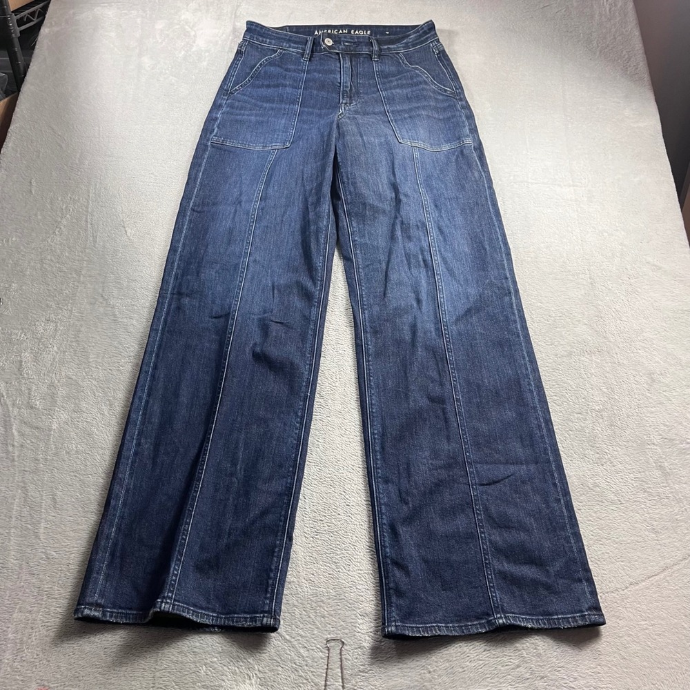 American Eagle Super High-Rise Baggy Wide Leg Jeans Dark Wash Size 10 Long